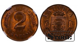Läti, 2 Santimi, 1939 aasta, pronks, NGC, MS 64 RB