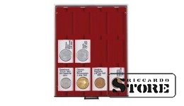 Dark red velour tray, model 2770E, with compartment size 50 x 70 mm. Ideal for storing and displaying collectible coins, medals, and other objects of this size.