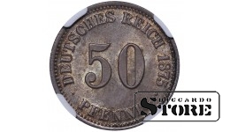 Saksamaa impeerium, 50 pfennigit, 1875. aasta, C (Frankfurt), hõbe, NGC MS 64
