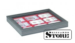 NERA M PLUS case with light red tray for storing 9 slabbed coins sized 63x85 mm from American grading companies