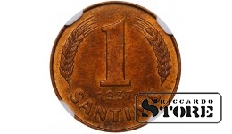 Латвия, 1 сантим 1937 г., Бронза, NGC UNC DETAILS, KM#10