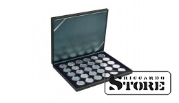 NERA M case with a dark blue tray for 30 round cells to hold coin capsules with an outer diameter of 37.5 mm, such as for holding silver coins from Germany with a denomination of 20/10 euro in original capsules, in "proof" quality.