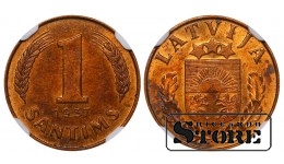 Латвия, 1 сантим 1937 г., Бронза, NGC UNC DETAILS, KM#10