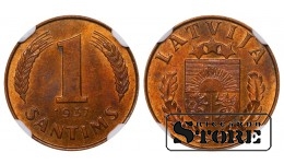 Läti, 1 santīms 1937, pronks, NGC MS 62 RB, KM#10