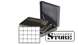 NERA XL case with 3 inserts and velvet-covered trays for placing 60 coin frames 50x50 mm / CARRÉE coin capsules / OCTO coin capsules
