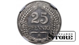 Saksamaa, 25 pfennigit, 1911. aasta, A, nikkel, NGC PF 67