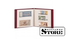 LINDNER banknote album in cherry color with white interleaves and a protective slipcase.
