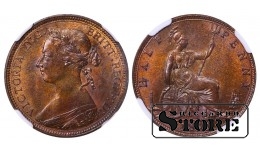 United Kingdom, ½ Penny 1893, Queen Victoria “Bun Head”, Bronze, NGC MS 64 BN, Top Pop, KM#754