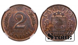 Läti, 2 santīmi, 1939 aasta, NGC, MS 63 BN