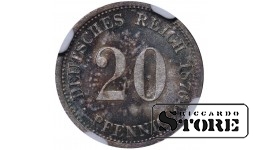 Saksamaa, 20 pfennigit, 1876. aasta, H (Hannover), hõbe, NGC MS 64 Top Pop