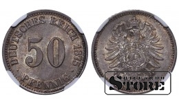 Saksamaa impeerium, 50 pfennigit, 1875. aasta, C (Frankfurt), hõbe, NGC MS 64