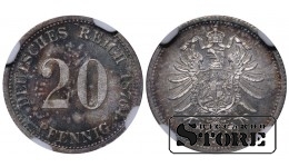 Saksamaa, 20 pfennigit, 1876. aasta, H (Hannover), hõbe, NGC MS 64 Top Pop