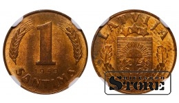 Läti, 1 santims, 1939. aasta, NGC MS 63 RB