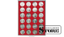 Punane veluuralus 2160E ümmarguste lahtritega läbimõõduga 41 mm. Sobib hästi keskmise suurusega müntide, medalite ja žetoonide hoiustamiseks.