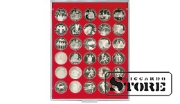 Red velour tray 2106E with a diameter of 39 mm for storing coins and medals.