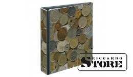 Empty PUBLICA M ring binder with "Coins" design.