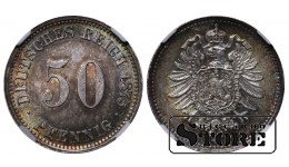 Saksamaa impeerium, 50 pfennigit, 1875. aasta, J (Hamburg), hõbe, NGC MS 64 Top Pop