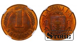 Läti, 1 santīms, 1937. aasta, pronks, NGC MS 63 RB