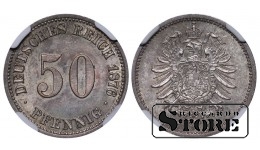 Saksamaa, 50 pfennigit, 1876. aasta, hõbe, NGC MS 64