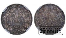Saksamaa impeerium, 50 pfennigit, 1877. aasta, J (Hamburg), hõbe, NGC MS 64