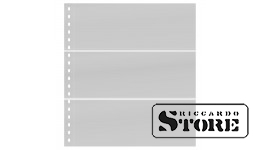 Transparent sheet with 3 pockets (240 x 90 mm) and a white interleaf.