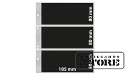 Multi Collect numismatic sheets with 3 pockets (185 × 80 mm), transparent with black inserts, pack of 10 sheets
