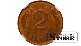 Latvia, 2 Santimi, 1939, NGC, MS 64 BN