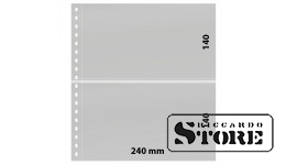 Set of 10 transparent sheets with 2 pockets (240 × 140 mm) and black interleaves.