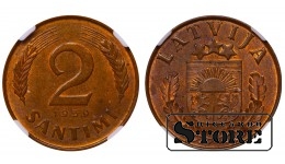 Latvia, 2 Santimi, 1939, NGC, MS 64 BN