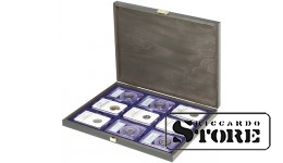 CARUS‑1 wooden case with dark blue insert for storing 9 slabbed coins sized 63x85 mm from American grading companies