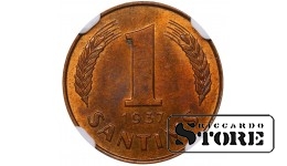 Läti, 1 santīms 1937, pronks, NGC MS 62 RB, KM#10