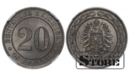Saksamaa, 20 pfennigit, 1888. aasta, G, vase-nikel, NGC MS 64