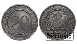 Saksamaa, 20 pfennigit, 1892. aasta, D, vase-nikli sulam, NGC MS 66, Top Pop