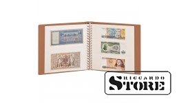 LINDNER banknote album in light brown color with white interleaves and a protective slipcase.