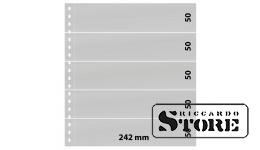 Transparent sheet with 4 pockets (240 × 65 mm) and white interleaf.