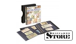 Banknote album with 10 transparent pages (2 types), black interleaves, and protective slipcase, model 814.