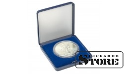 Elegant case with blue tray designed for storing coins or coin capsules with an outer diameter of up to 48 mm. Ideal for safely presenting and preserving larger collectible coins.