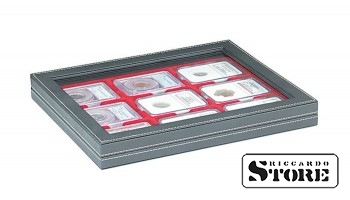 NERA M PLUS case with light red tray for storing 9 slabbed coins sized 63x85 mm from American grading companies