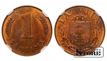Läti, 1 santīms 1937, pronks, NGC MS 62 RB, KM#10