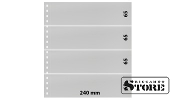 Transparent sheet with 4 pockets (240 x 65 mm) and a white interleaf. Pack of 10 pieces.