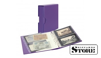 Universal banknote album PUBLICA M COLOR in purple (Viola) with matching protective slipcase. Includes 10 double-sided Multi Collect sheets in 2 pocket variants.