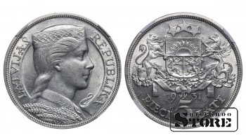Латвия, 5 латов 1931 г., серебро, NGC MS 61, KM#9