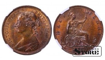 United Kingdom, ½ Penny 1893, Queen Victoria “Bun Head”, Bronze, NGC MS 64 BN, Top Pop, KM#754
