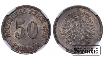 Saksamaa impeerium, 50 pfennigit, 1875. aasta, C (Frankfurt), hõbe, NGC MS 64