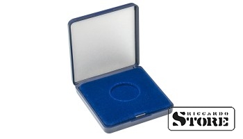 Case with blue insert for coins / coin capsules with outer diameter up to 28.5 mm