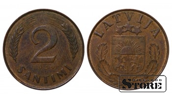 1939 Latvia 2 Santimi Bronze Coin KM#11.2