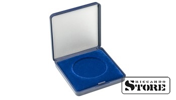 Case with blue velvet insert for storing coins and coin capsules up to 46 mm in diameter. Provides secure protection and convenient storage for collectors.