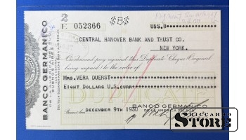 Argentina 1930 8 Dollars Cheque