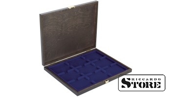 CARUS‑1 wooden case with dark blue insert for storing 9 slabbed coins sized 63x85 mm from American grading companies