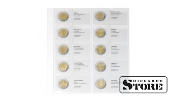 Illustrated sheet for storing 2-euro commemorative coins: from Italy 2017 to Spain 2018.